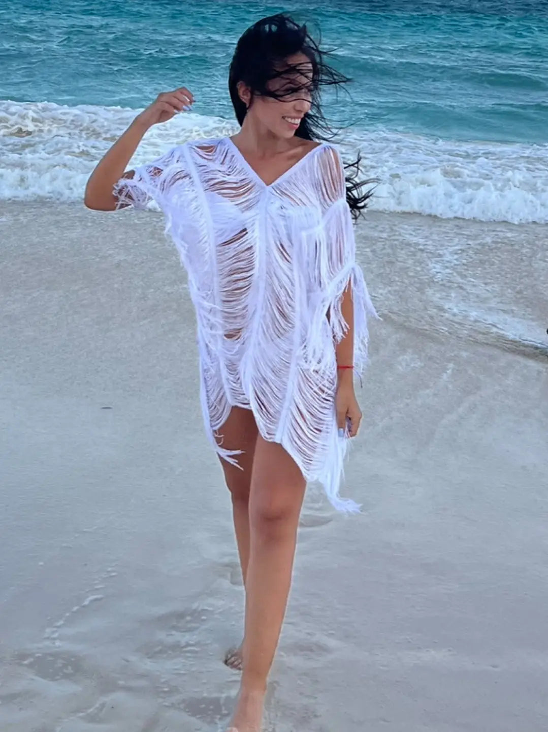 SALIDA VESTIDO CORTO FLECOS