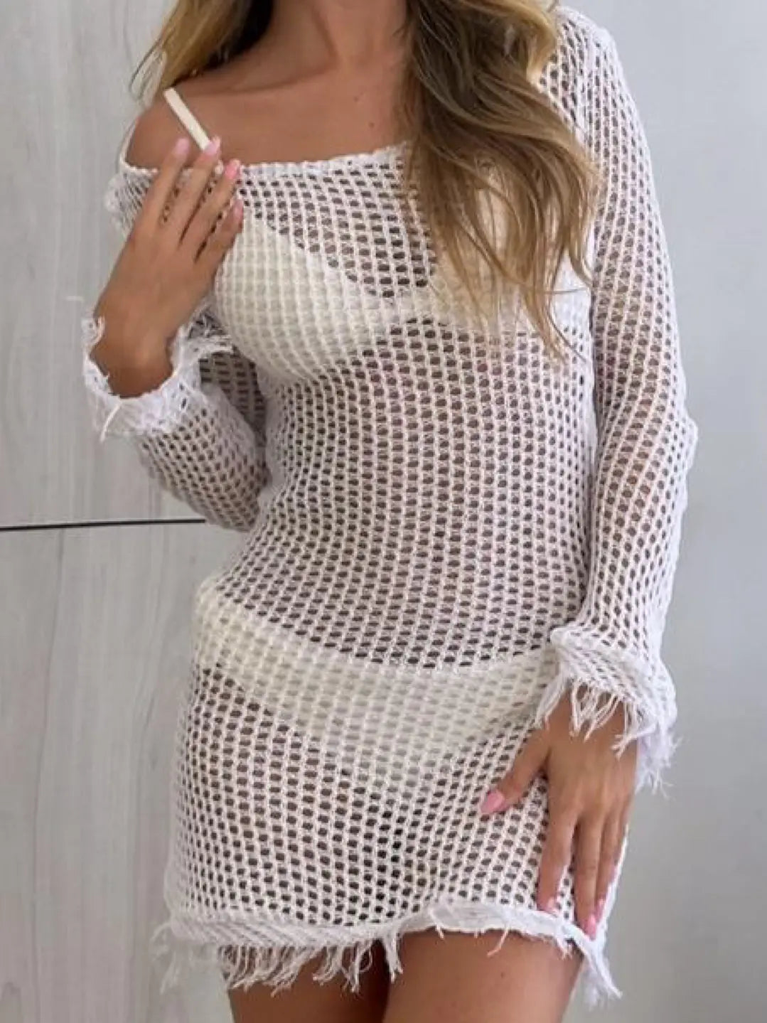 SALIDA VESTIDO CORTO TEJIDO MANGA LARGA